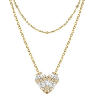 14K Gold Plated Layered Heart Cubic Zirconia Pendant Necklace Set for Women